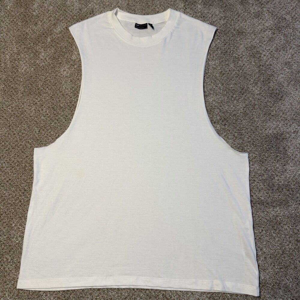 ASOS DESIGN Men's Relaxed Sleeveless T-Shirt Dropped Armhole White Tank Top M